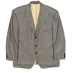 Vintage Samuelsohn Blazer Houndstooth Silk Wool Sport Coat Beige 46R